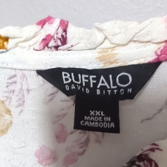 Buffalo David Bitton Floral Blouse in White with Pink and Yellow - Picture 4 of 6